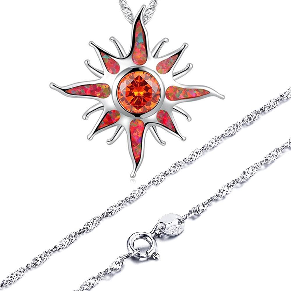 Yani – Collier avec pendentif de rayon de soleil en opale de feu et grenat