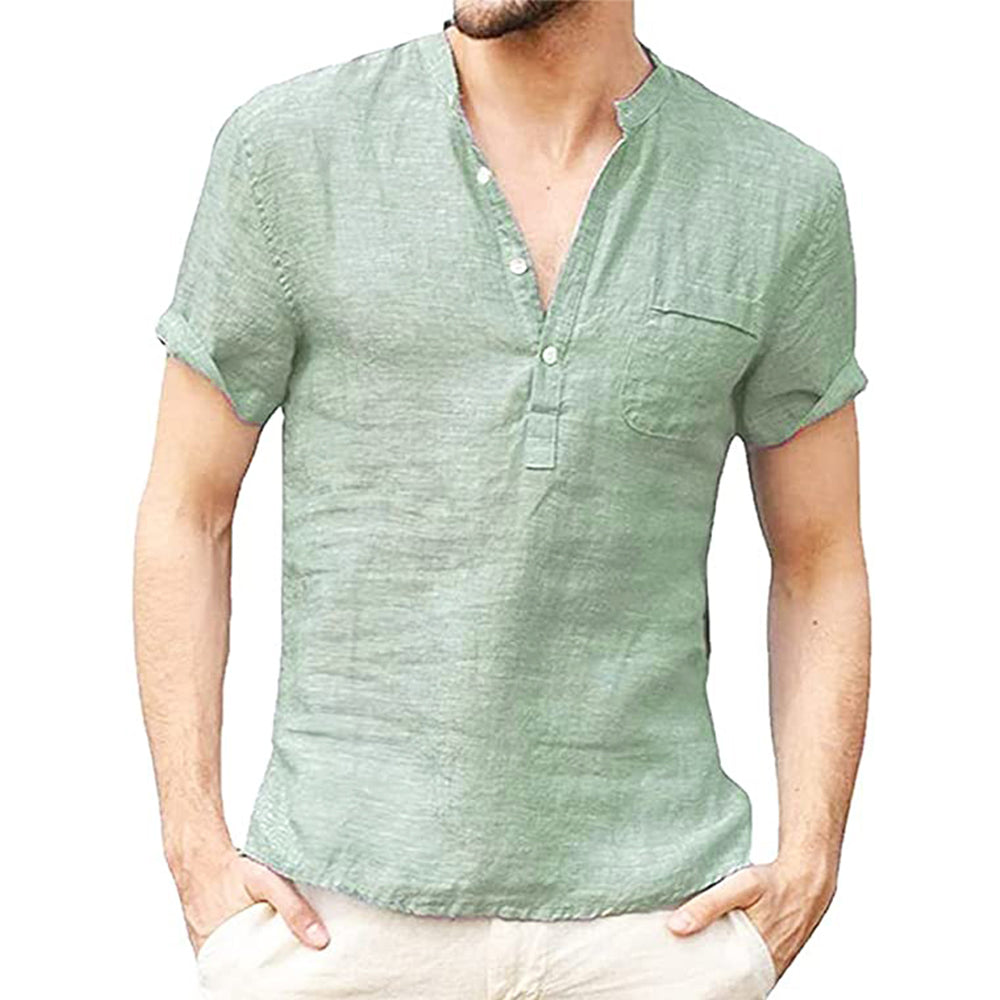 Korbin - Chemise pour homme en lin, légère et à manches courtes