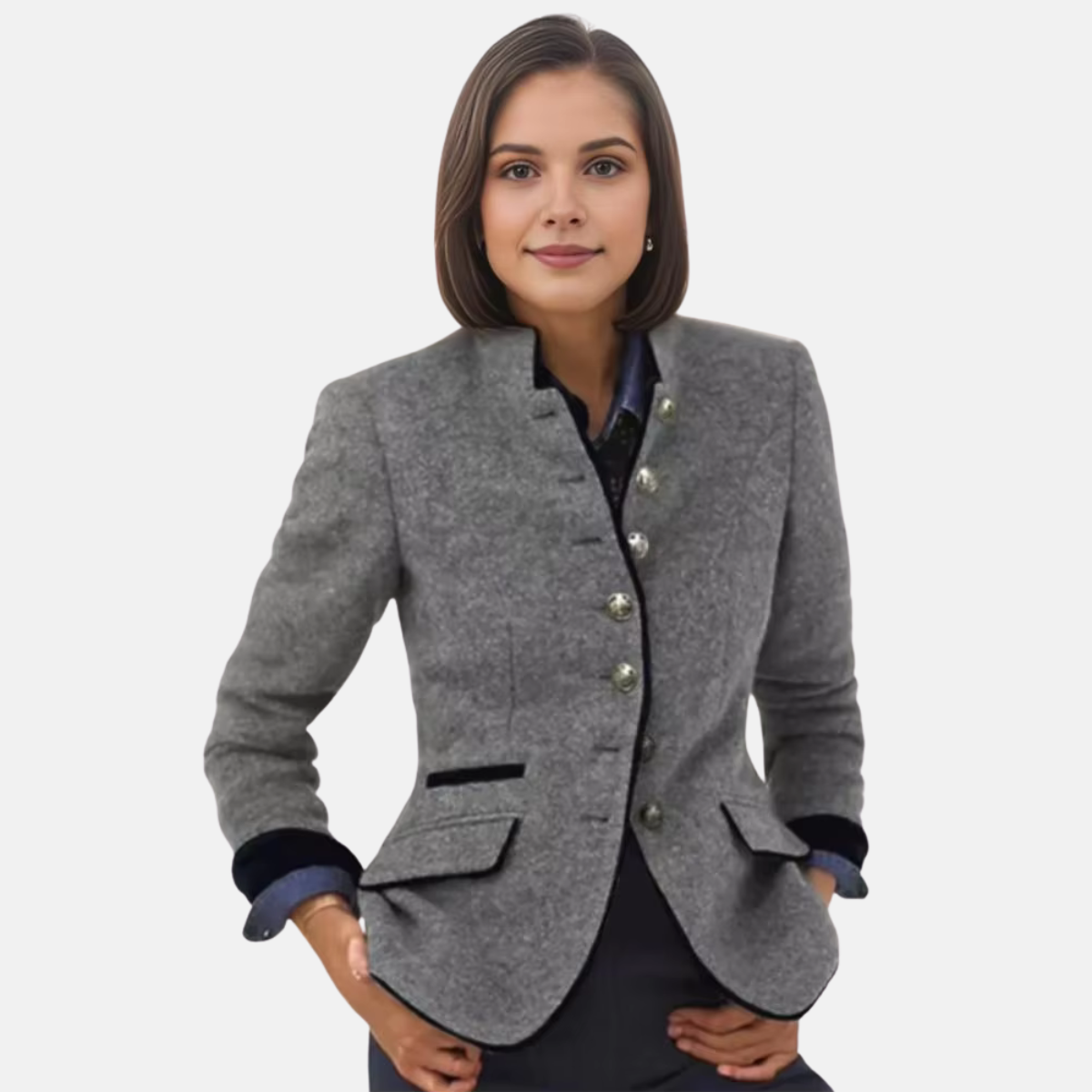 Blazer femme à col montant et fermeture à boutons - Coupe droite