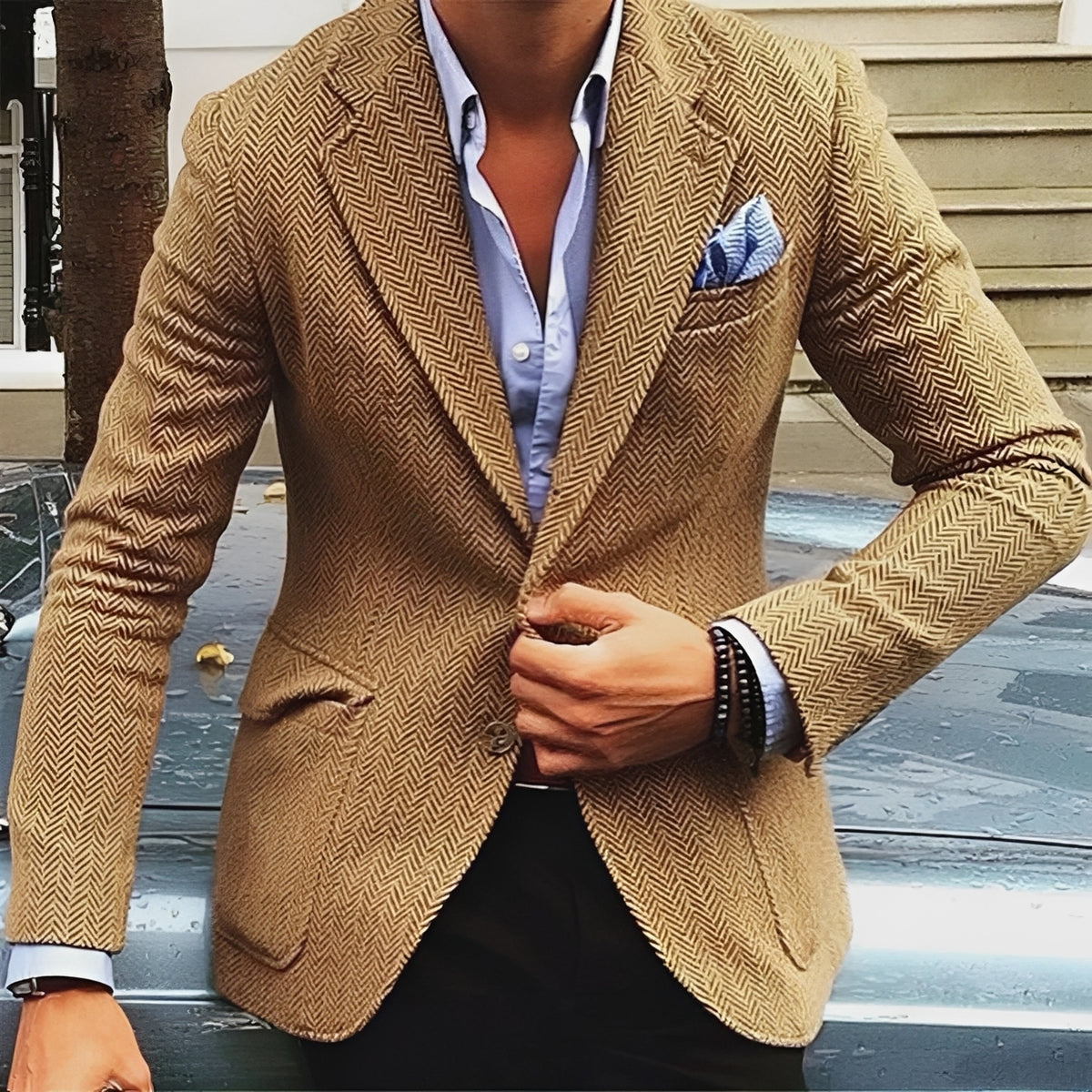 Blazer homme ajusté à boutonnière simple et revers classique
