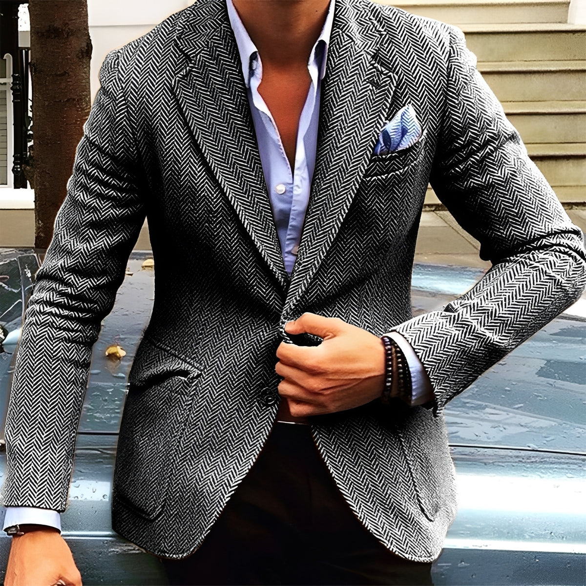 Blazer homme ajusté à boutonnière simple et revers classique