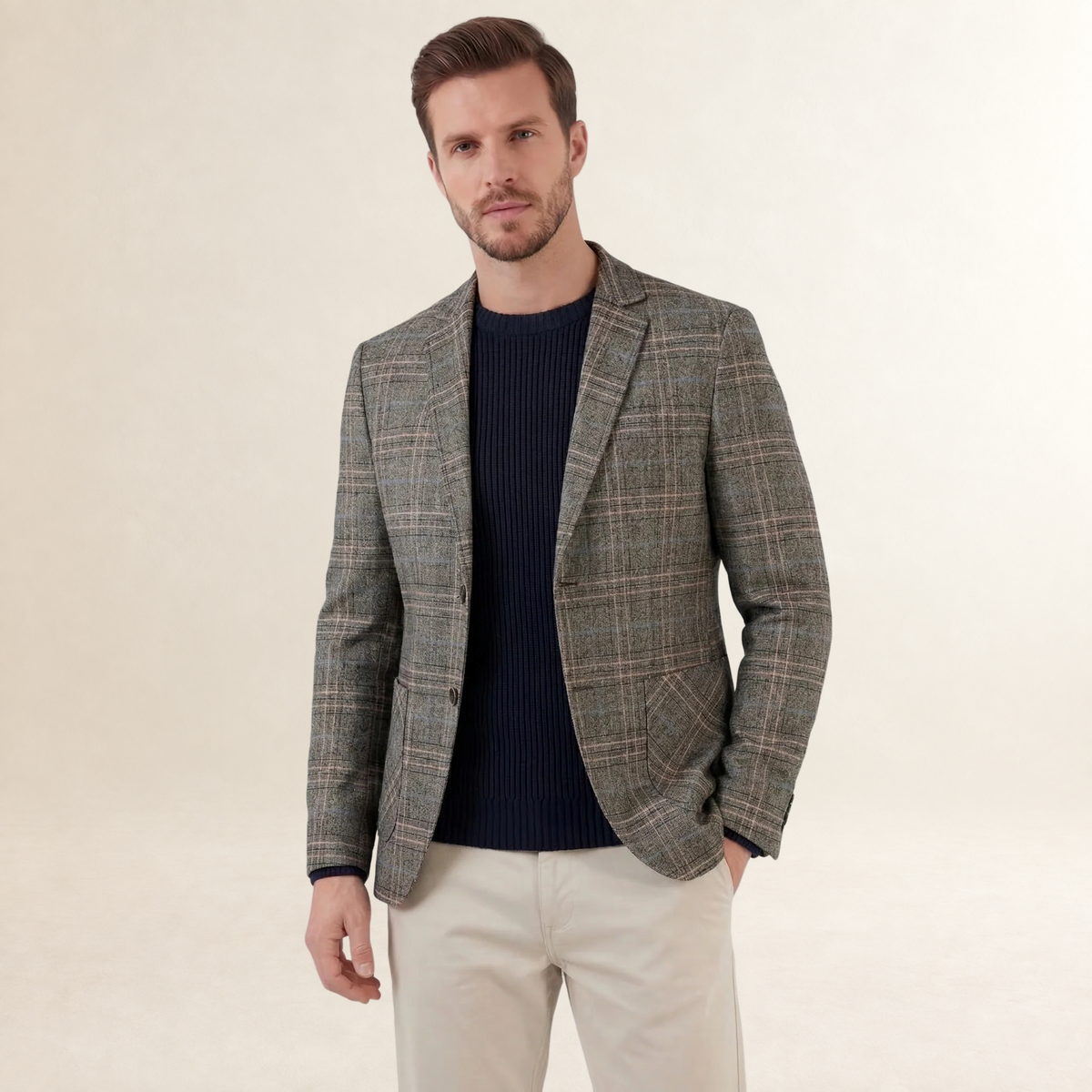 Blazer homme à carreaux avec deux boutons et poches