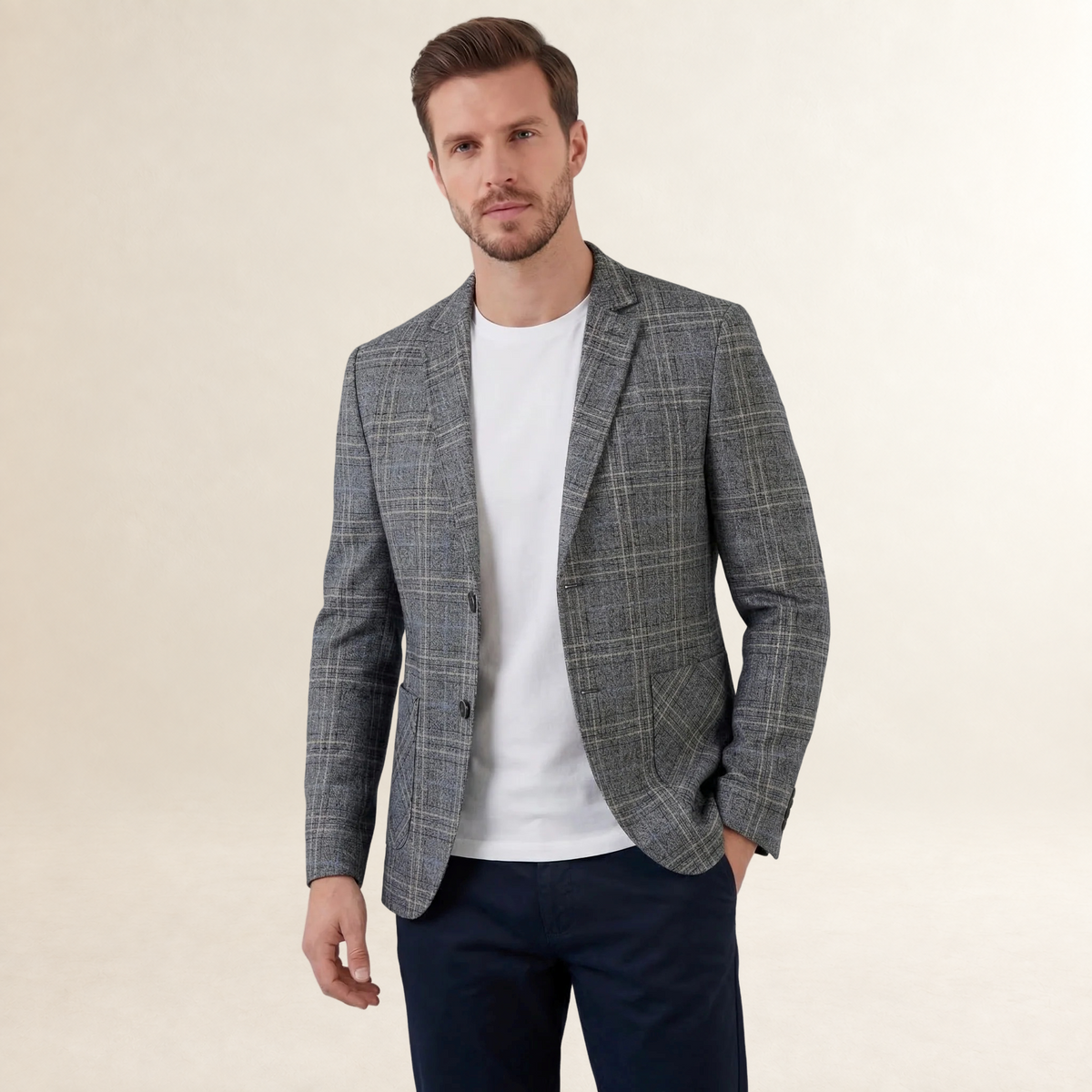Blazer homme à carreaux avec deux boutons et poches