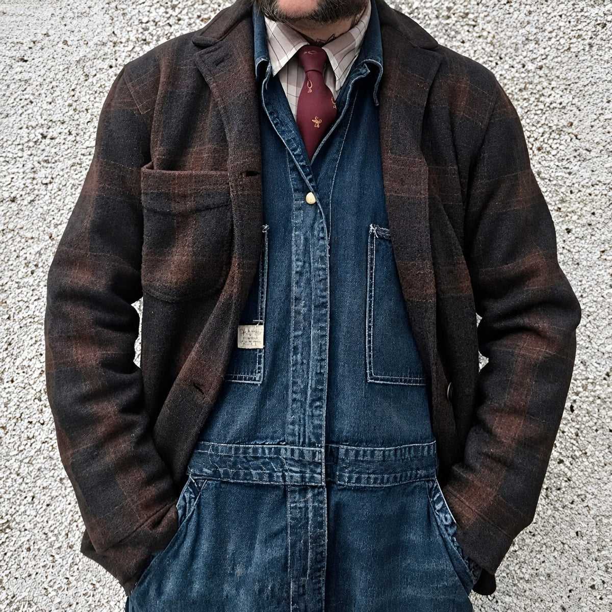 Blazer homme à carreaux, coupe ample, revers classique
