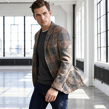 Blazer homme à carreaux Glen coupe décontractée poches patch