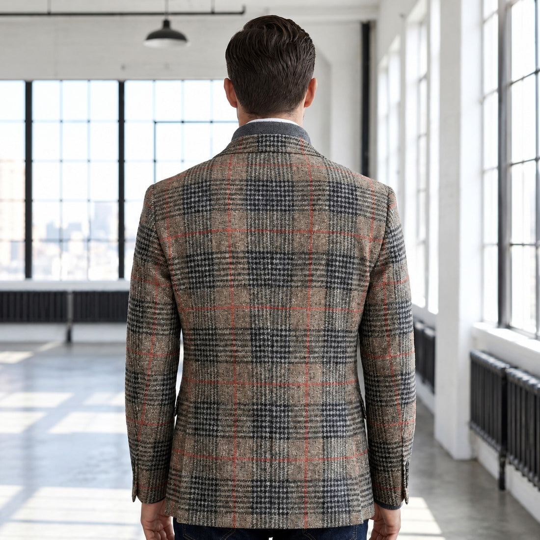 Blazer homme à carreaux Glen coupe décontractée poches patch
