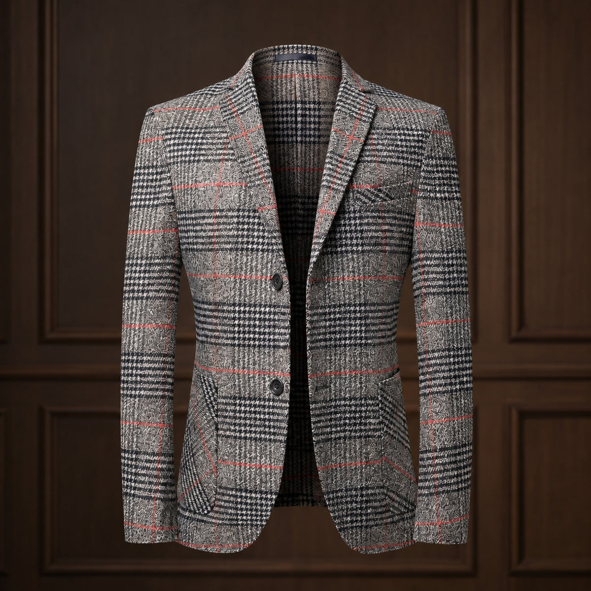 Blazer homme à carreaux Glen coupe décontractée poches patch