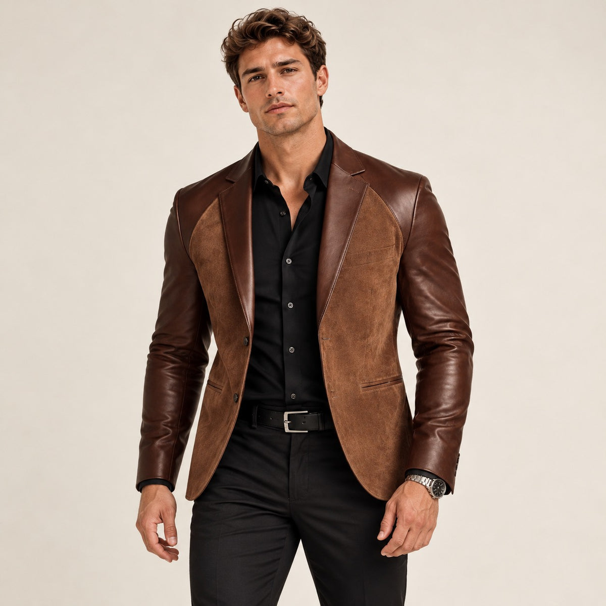 Blazer homme deux tons à coupe ajustée avec revers pointé et design moderne
