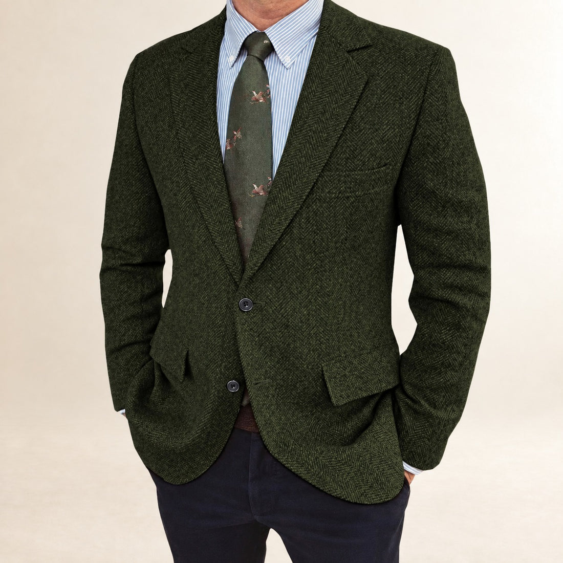 Blazer homme à motif chevrons coupe classique à deux boutons