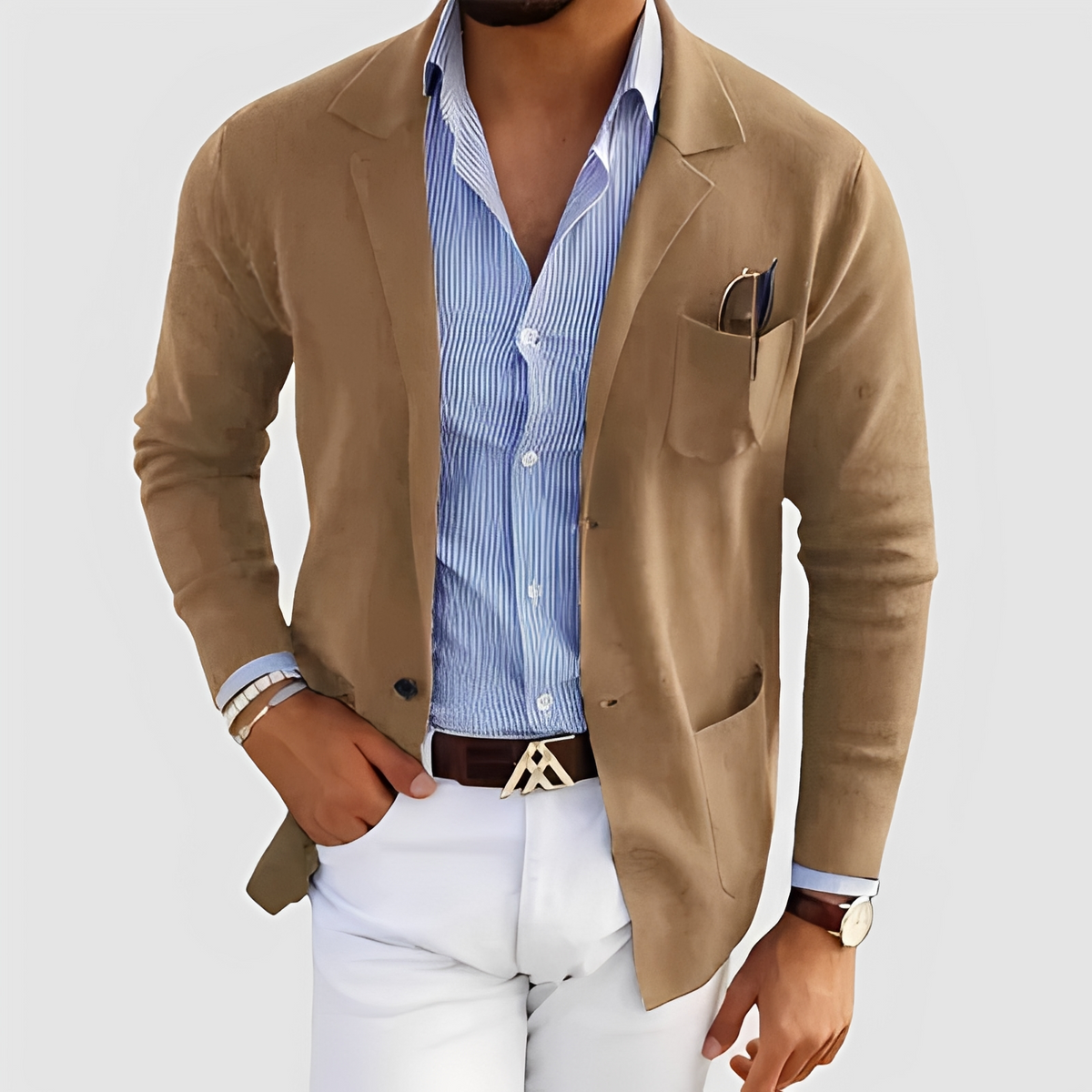 Blazer homme à revers classique, fermeture à deux boutons, poches plaquées - coupe décontractée