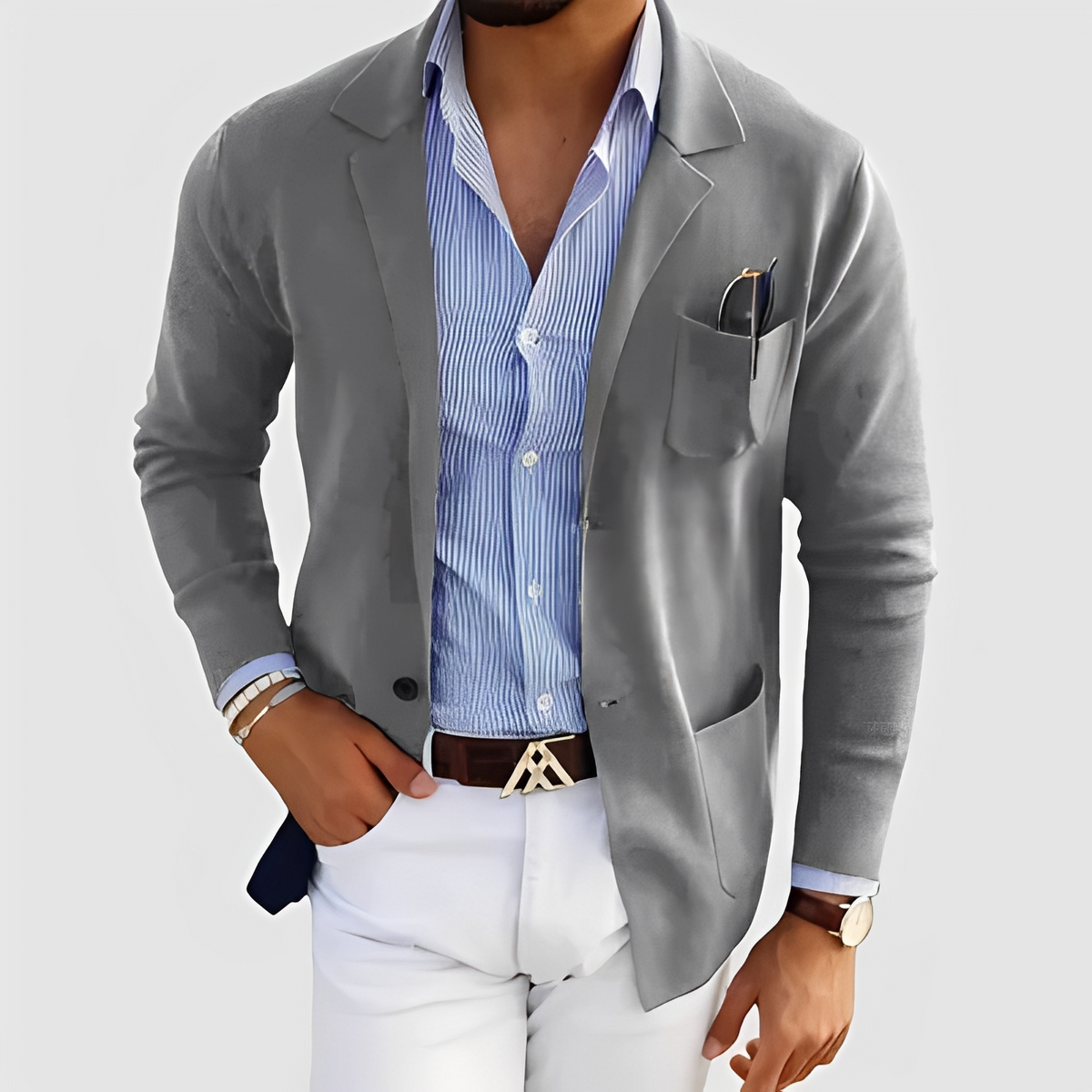 Blazer homme à revers classique, fermeture à deux boutons, poches plaquées - coupe décontractée