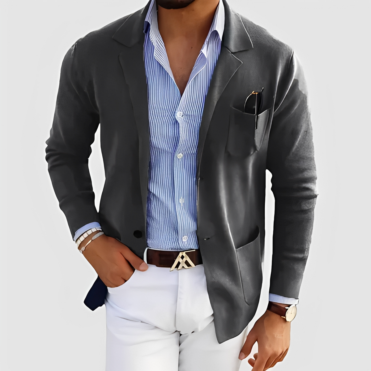 Blazer homme à revers classique, fermeture à deux boutons, poches plaquées - coupe décontractée