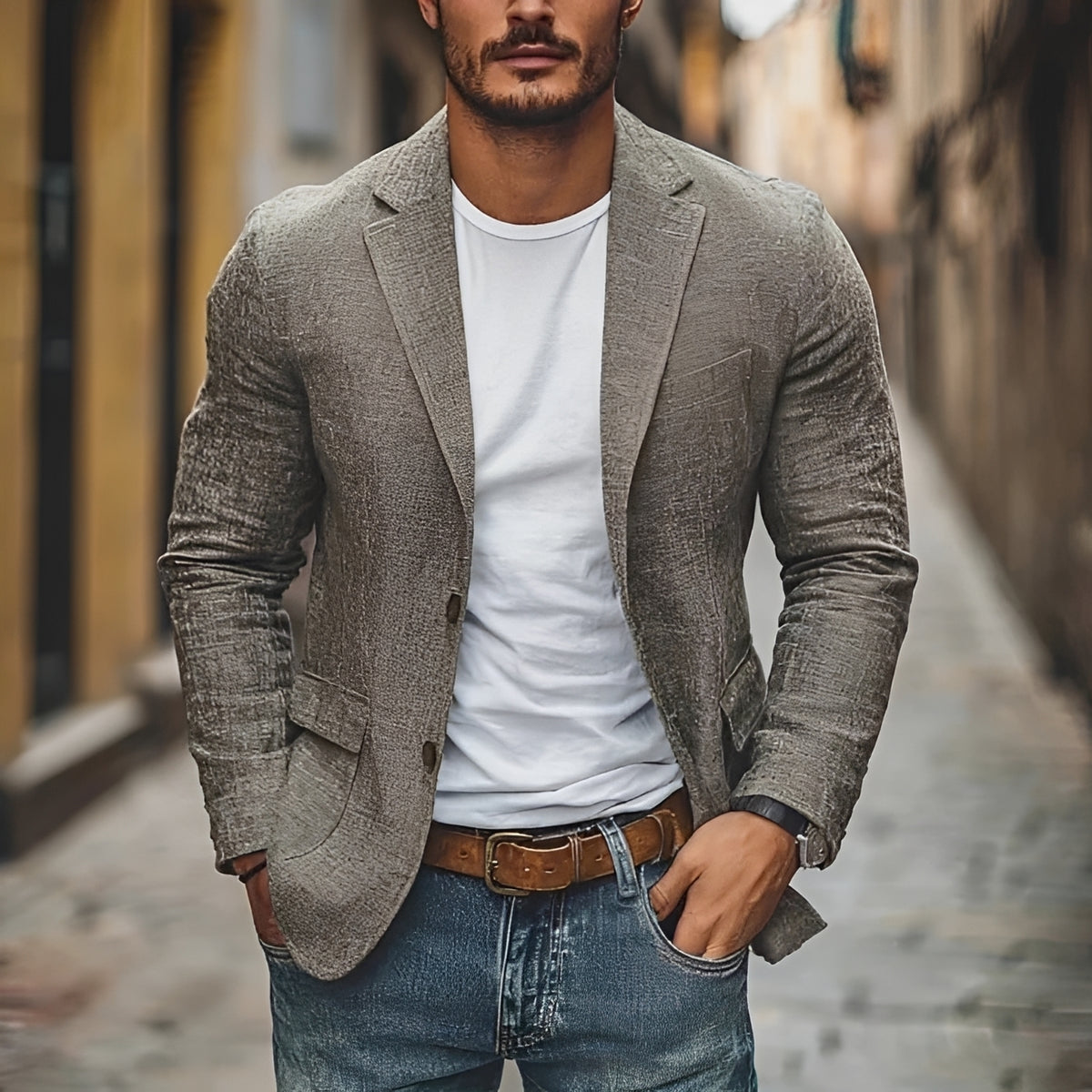 Blazer homme slim à revers à notch et fermeture deux boutons