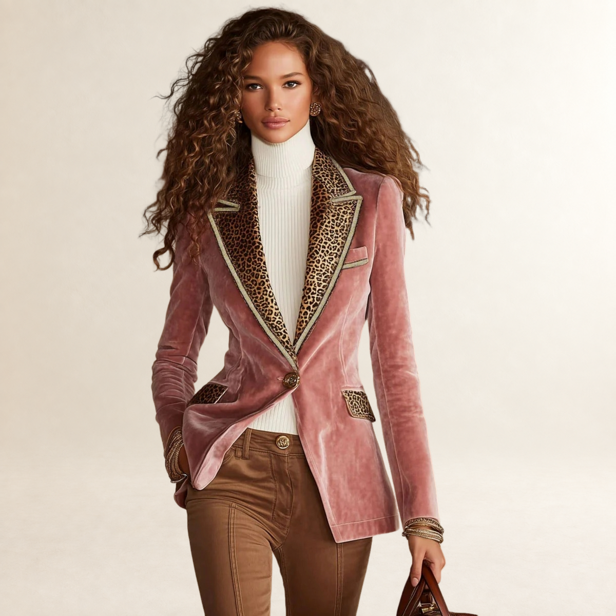 Blazer pour femmes coupe ajustée motif léopard boutons un seul