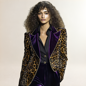 Blazer pour femmes à motif léopard coupe droite revers contrastés