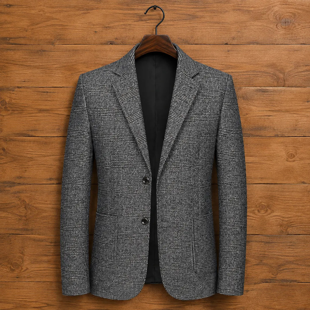 Blazer pour homme à motif à carreaux texturés, croisé à deux boutons, coupe régulière