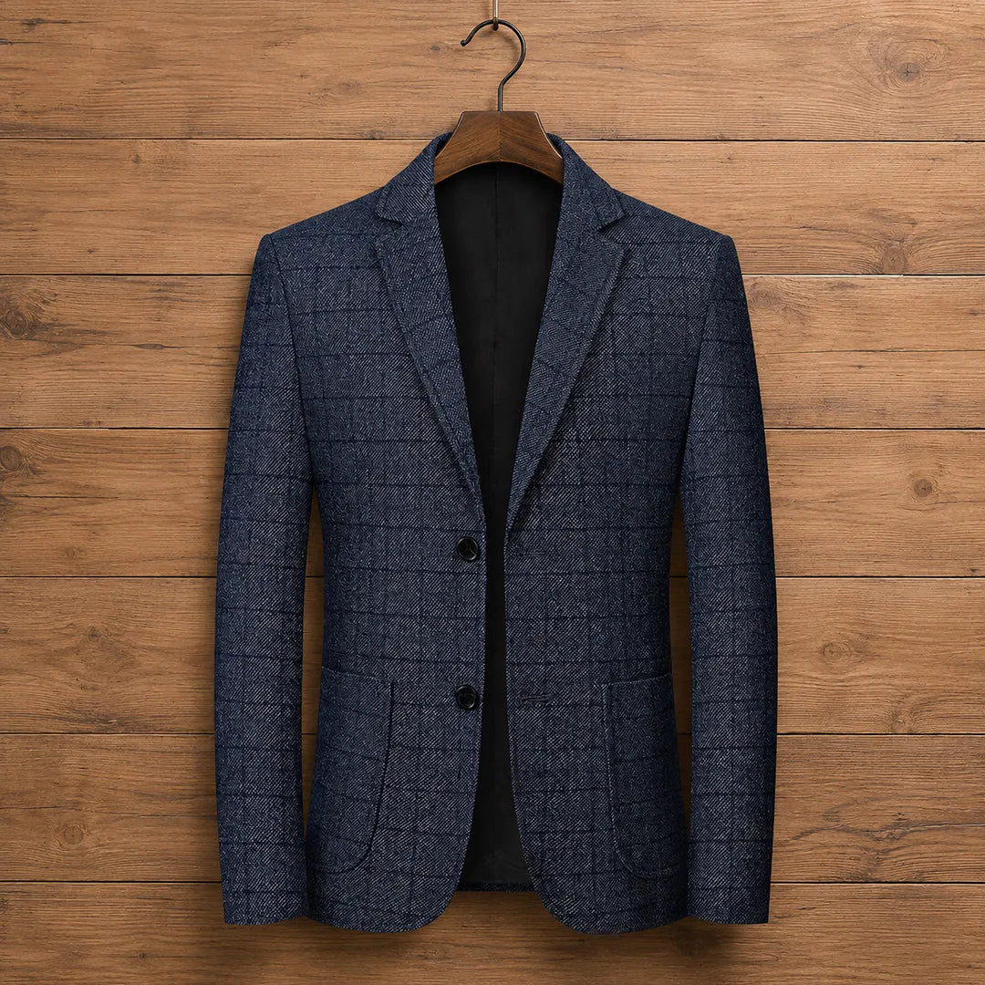 Blazer pour homme à motif à carreaux texturés, croisé à deux boutons, coupe régulière