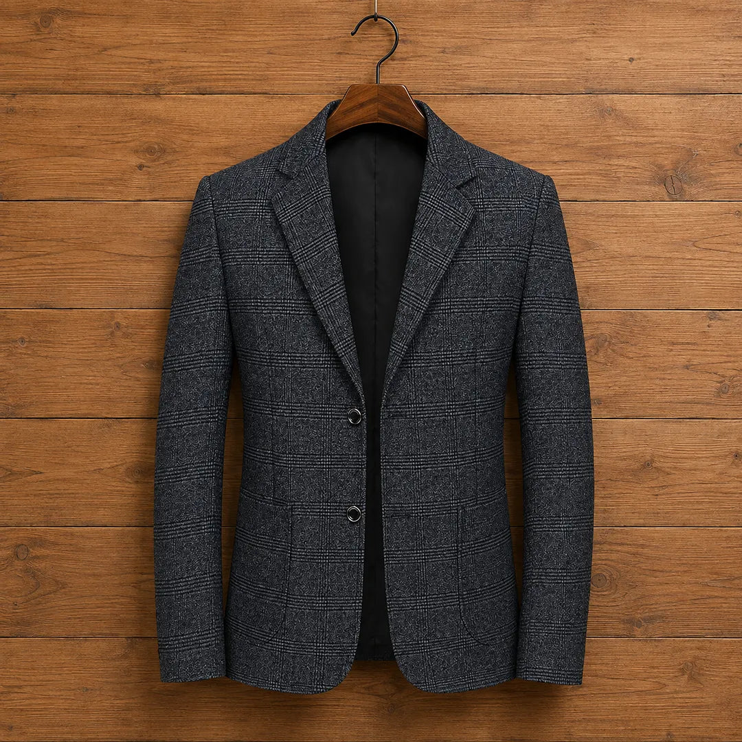 Blazer pour homme à motif à carreaux texturés, croisé à deux boutons, coupe régulière