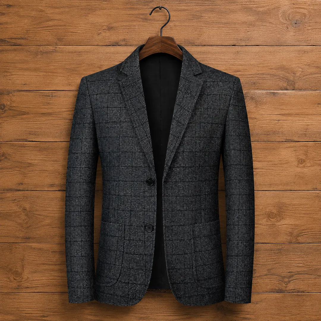 Blazer pour homme à motif à carreaux texturés, croisé à deux boutons, coupe régulière