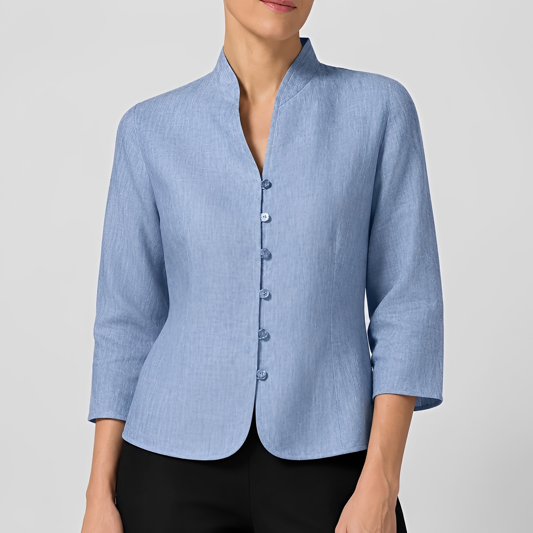 Blouse femme à boutons col V manches longues coupe décontractée