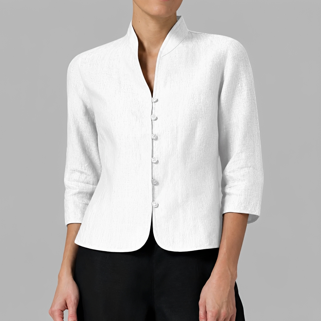 Blouse femme à boutons col V manches longues coupe décontractée