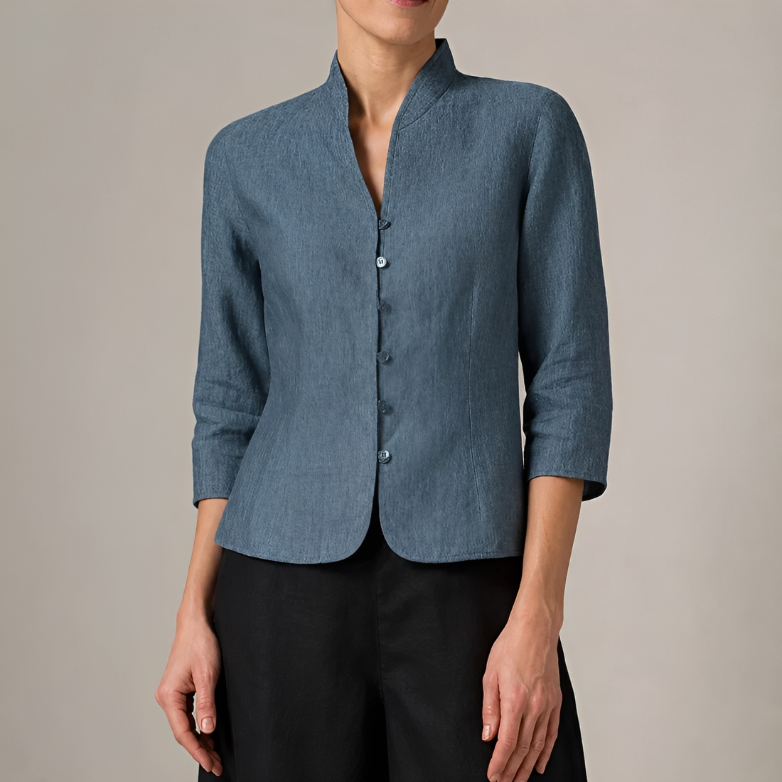 Blouse femme à boutons col V manches longues coupe décontractée