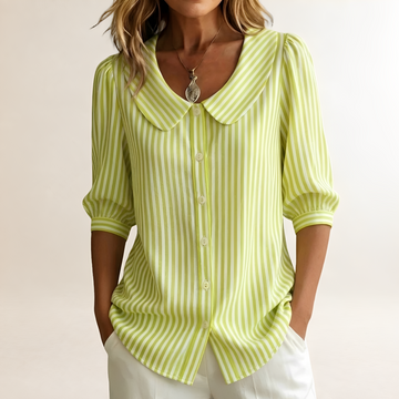 Blouse femme col bateau à rayures avec boutons - coupe décontractée
