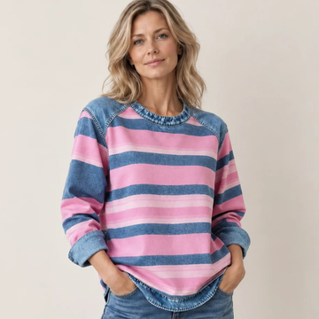 Blouse femme à manches longues, épaules raglan avec empiècements contrastés sur les épaules et l'ourlet, coupe décontractée