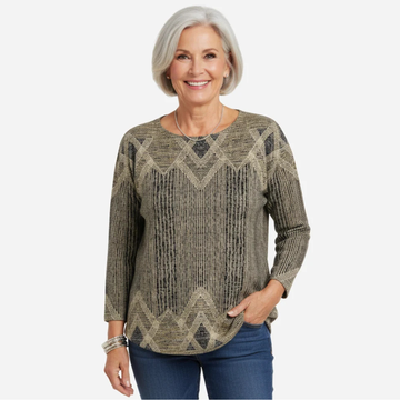 Blouse tunique Femme à manches longues, col rond, coupe décontractée, motif losanges géométriques