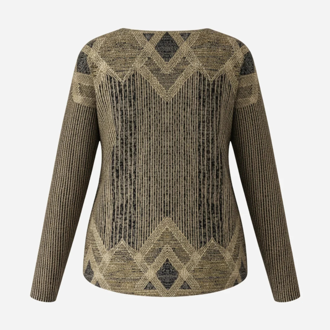 Blouse tunique Femme à manches longues, col rond, coupe décontractée, motif losanges géométriques