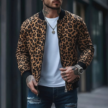 Blouson bomber homme à motif léopard coupe régulière fermeture éclair