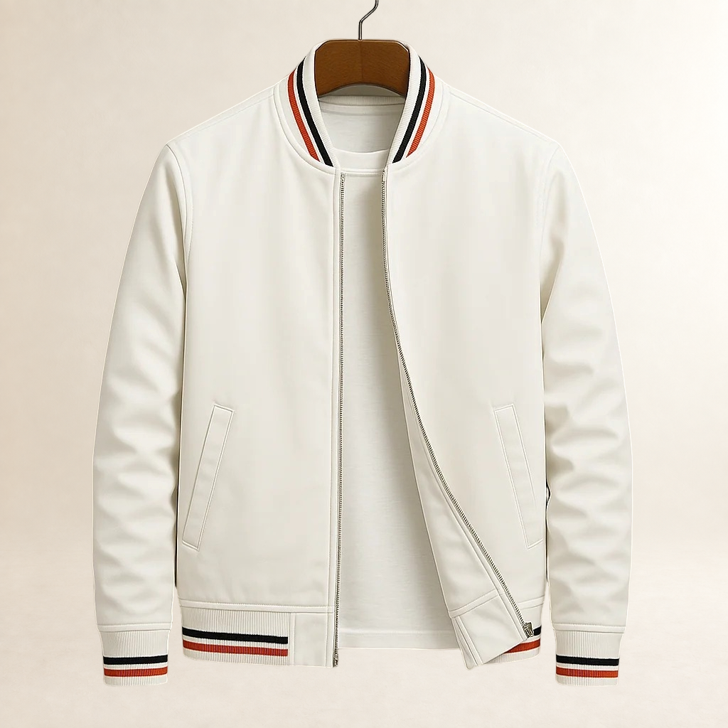 Blouson bomber pour homme avec bord côtelé, fermeture éclair complète et poches latérales