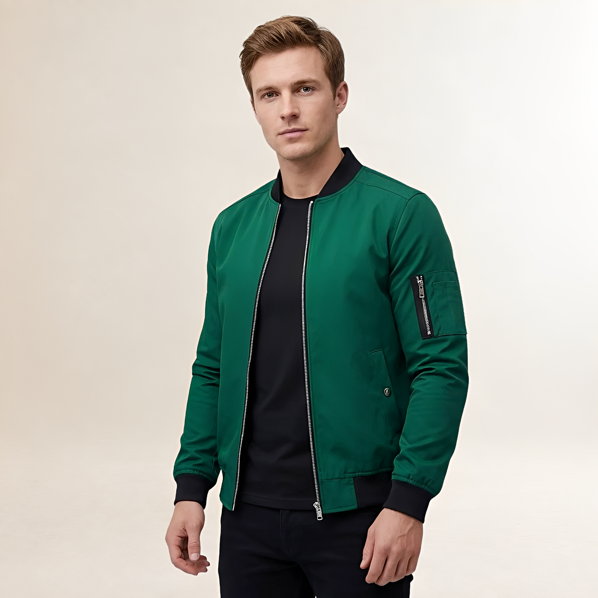 Blouson bomber pour homme coupe slim à fermeture éclair et poche de manche