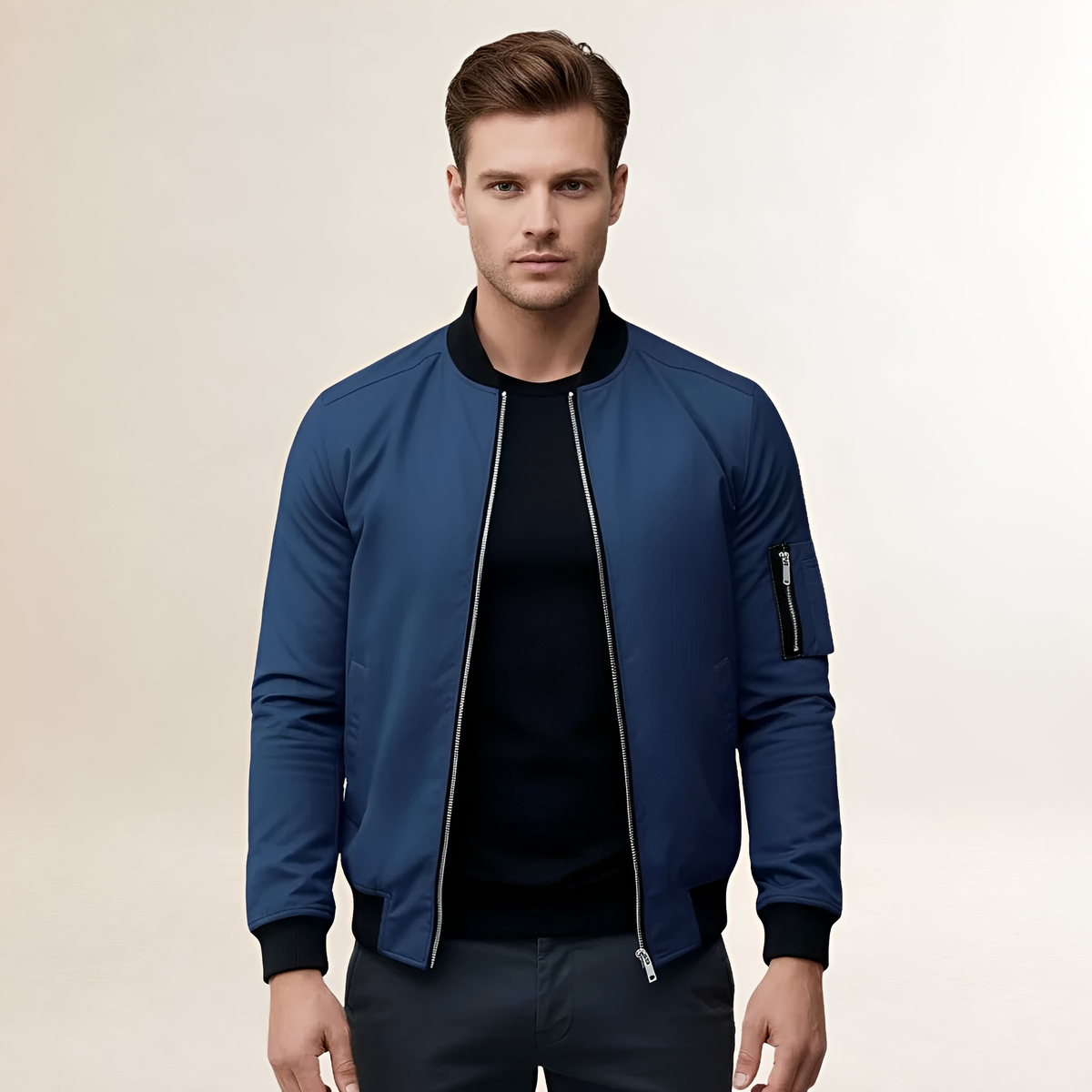 Blouson bomber pour homme coupe slim à fermeture éclair et poche de manche
