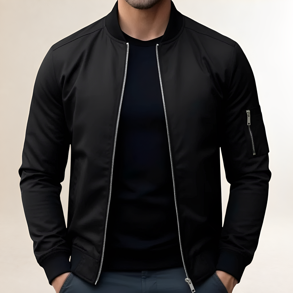Blouson bomber pour homme coupe slim à fermeture éclair et poche de manche