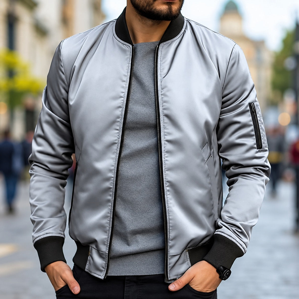 Blouson homme coupe classique avec poignets côtelés et fermeture éclair