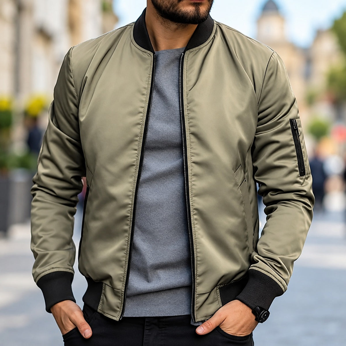 Blouson homme coupe classique avec poignets côtelés et fermeture éclair