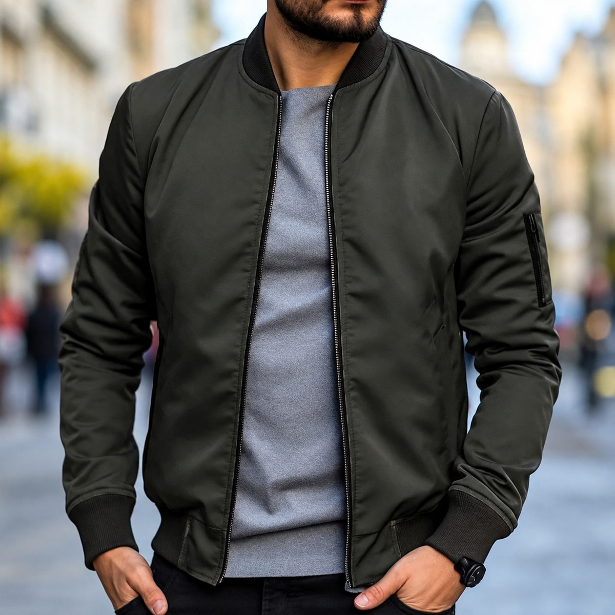 Blouson homme coupe classique avec poignets côtelés et fermeture éclair