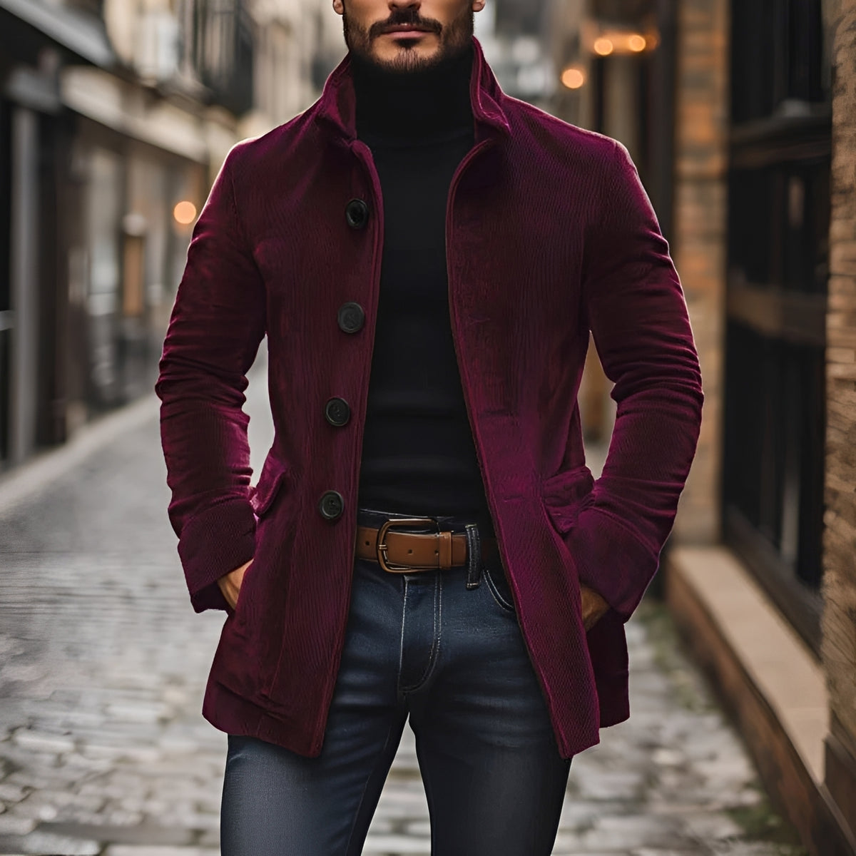 Blouson homme coupe slim col montant boutonnière