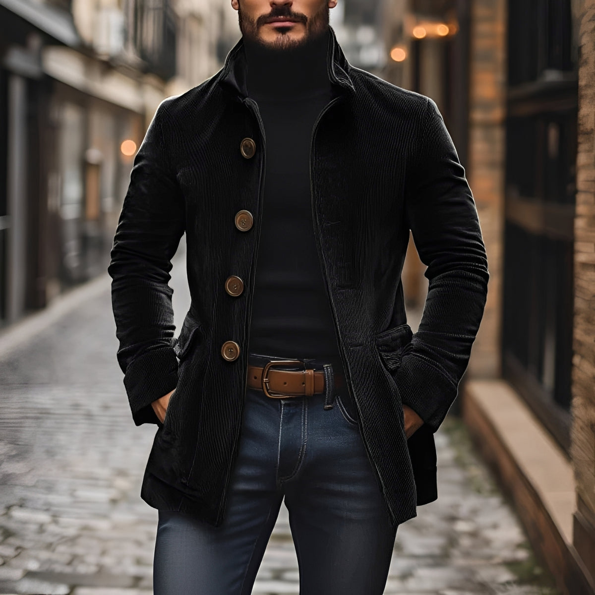 Blouson homme coupe slim col montant boutonnière