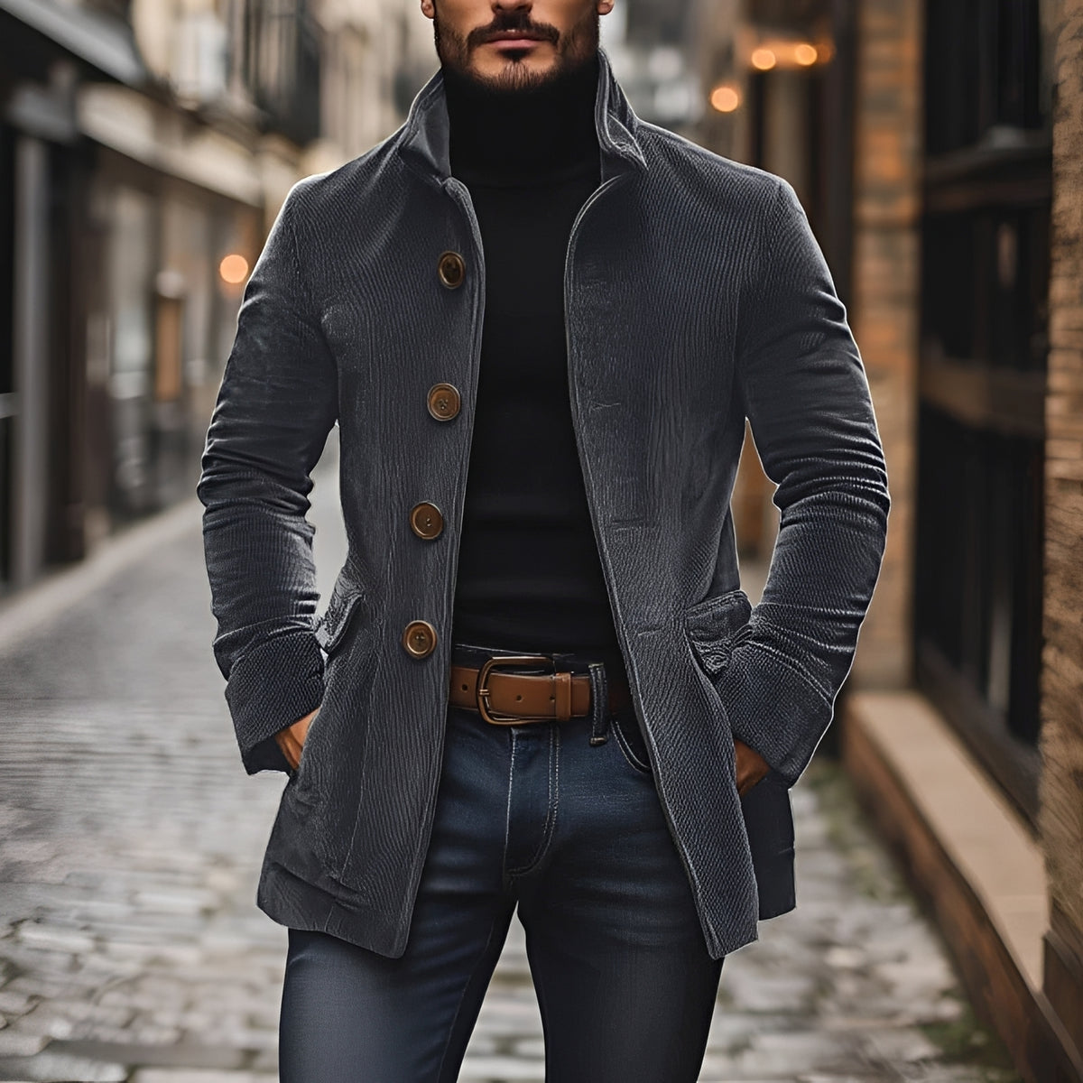 Blouson homme coupe slim col montant boutonnière