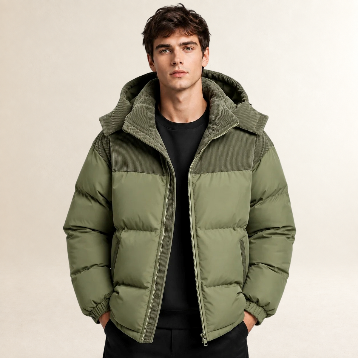 Blouson homme matelassé à capuche et design color block - coupe oversize