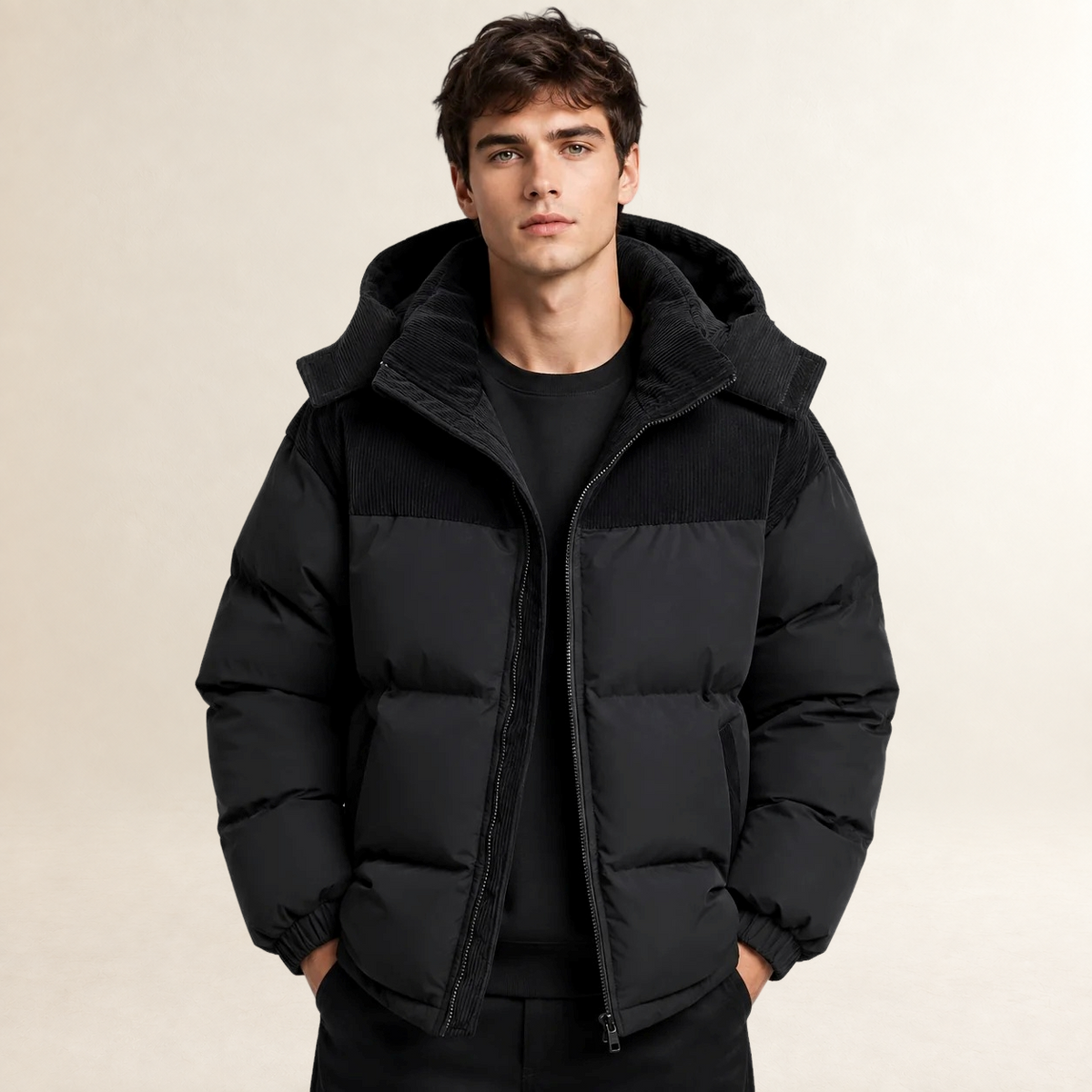 Blouson homme matelassé à capuche et design color block - coupe oversize