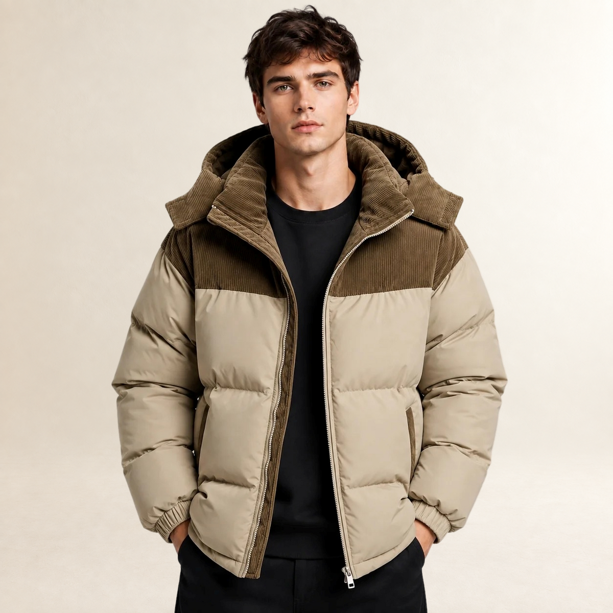 Blouson homme matelassé à capuche et design color block - coupe oversize