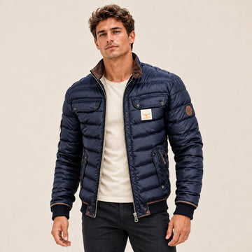 Blouson homme matelassé à col montant et fermeture éclair slim fit