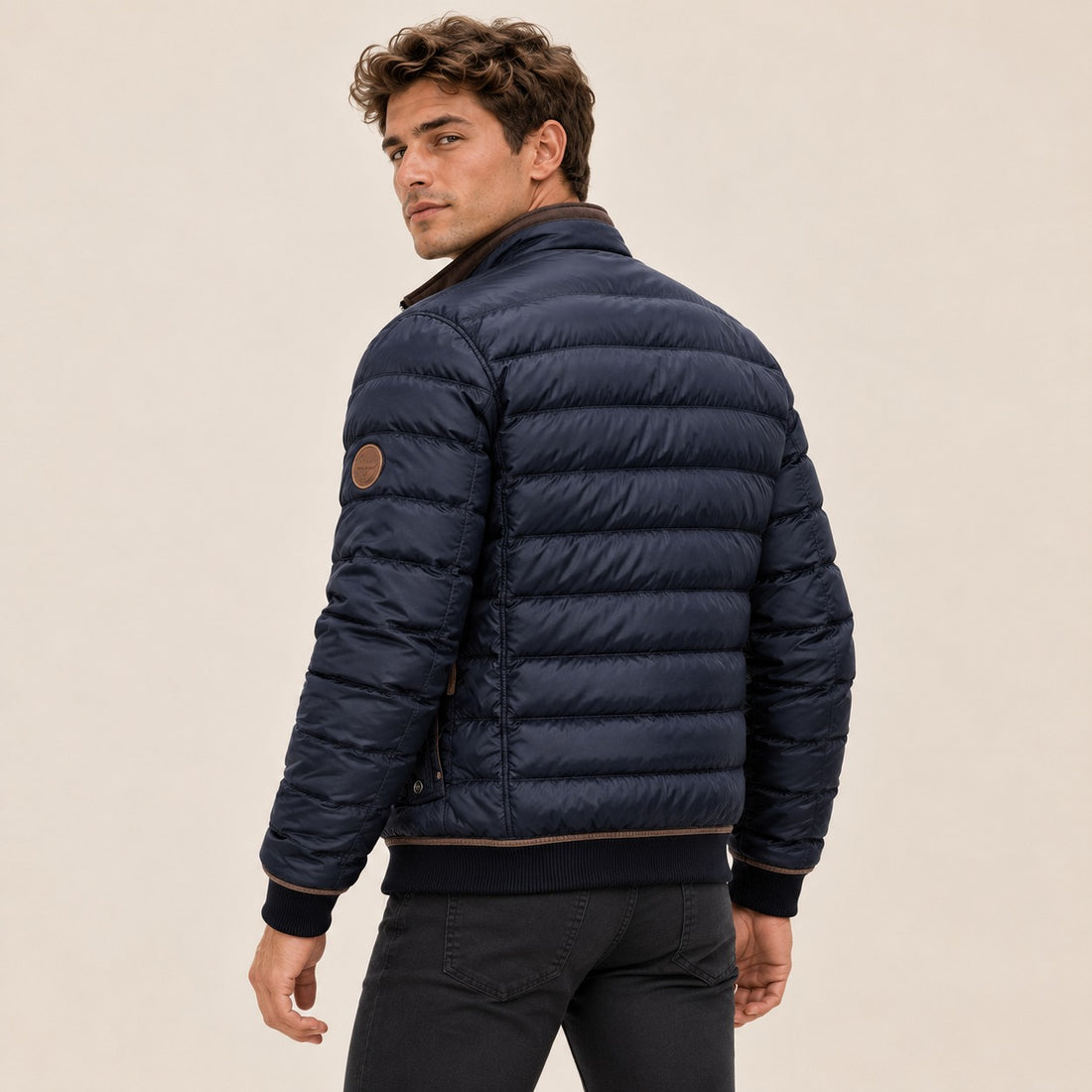 Blouson homme matelassé à col montant et fermeture éclair slim fit
