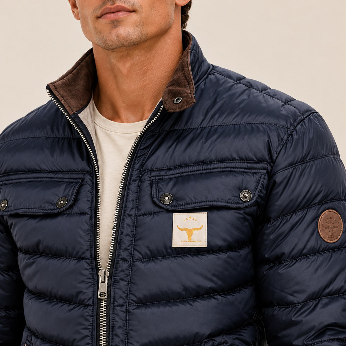 Blouson homme matelassé à col montant et fermeture éclair slim fit