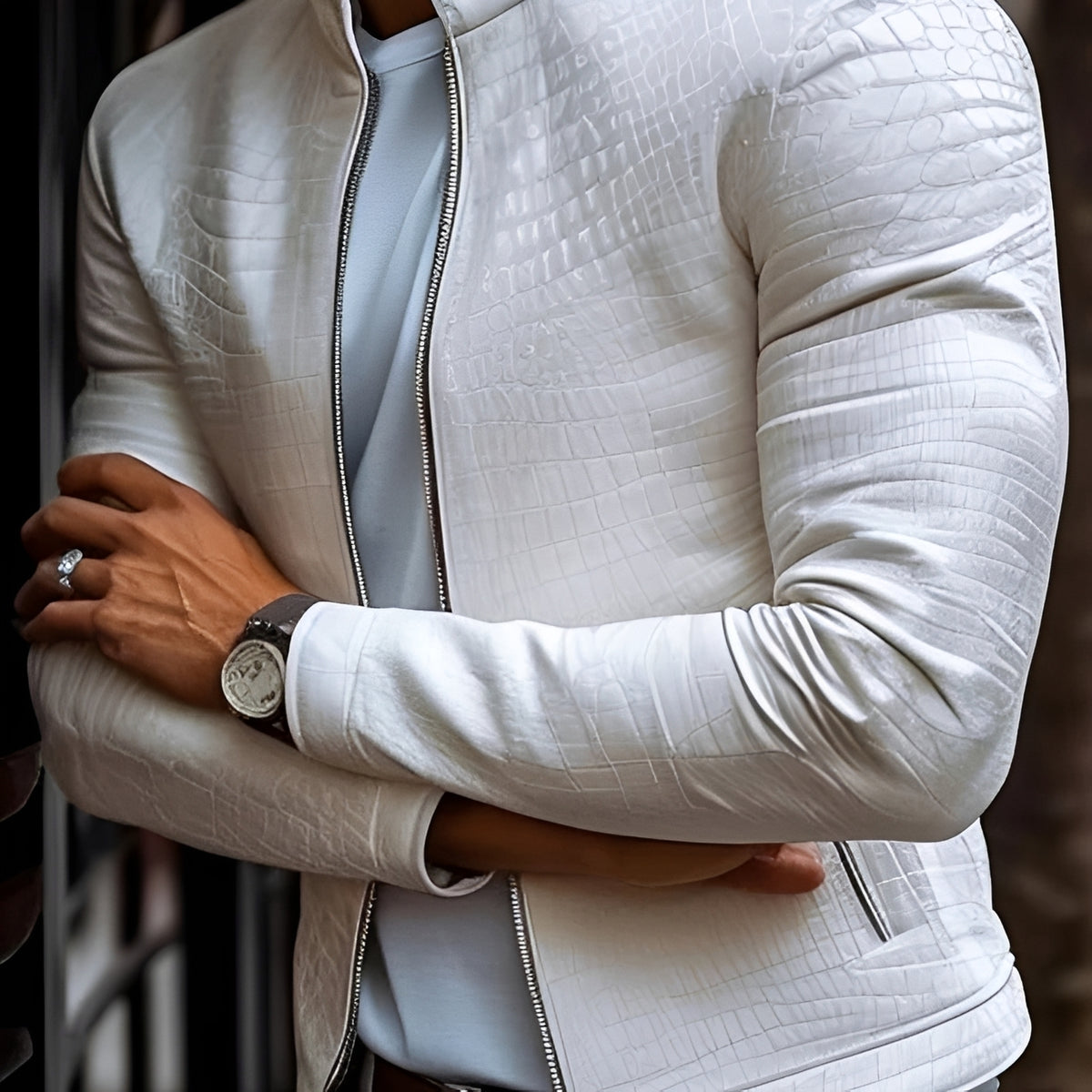 Blouson homme slim à col montant et zip - Design texturé