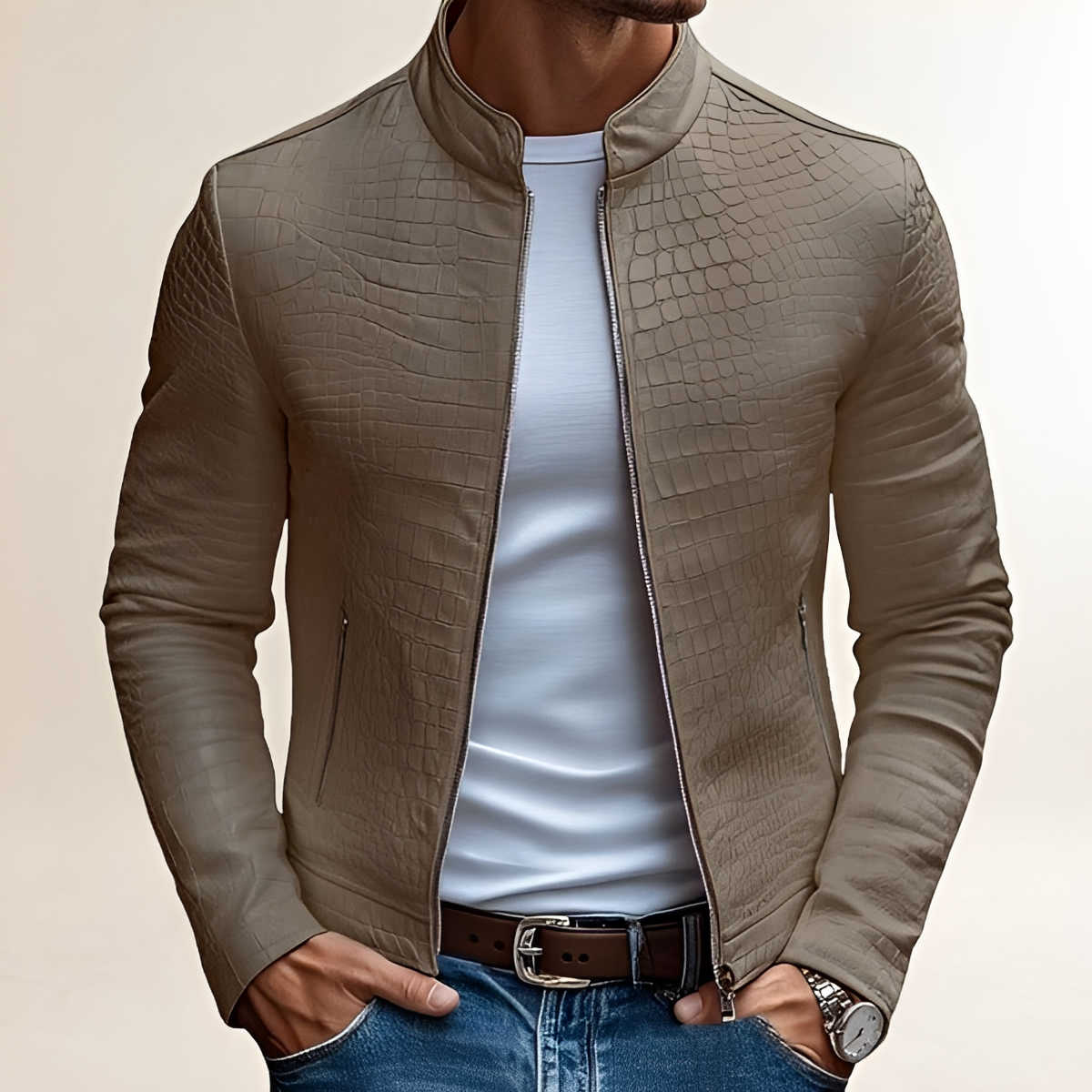 Blouson homme slim à col montant et zip - Design texturé