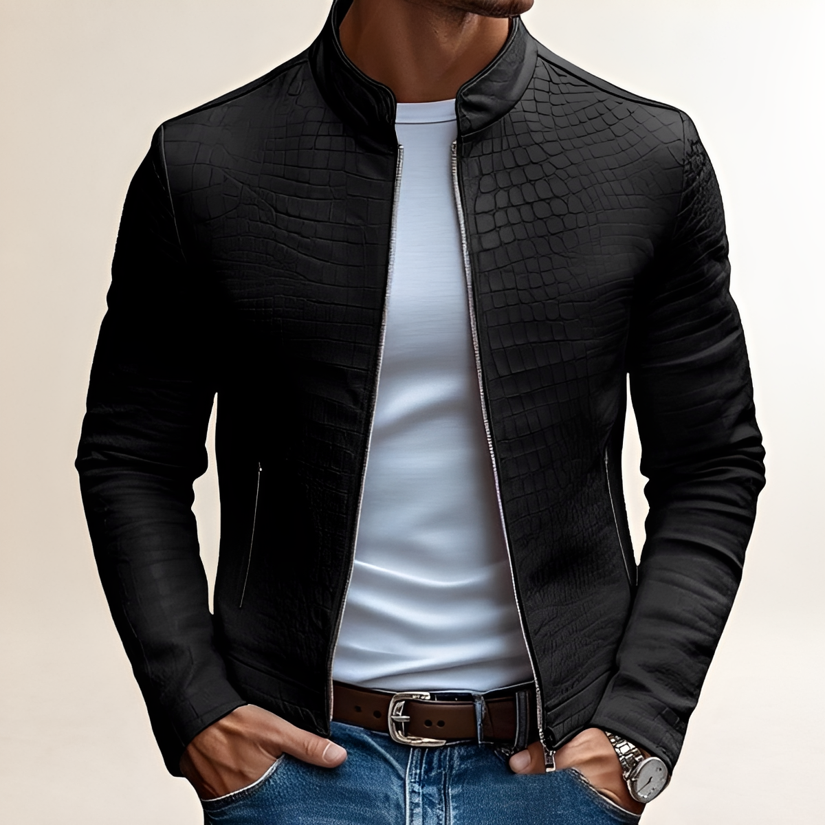 Blouson homme slim à col montant et zip - Design texturé